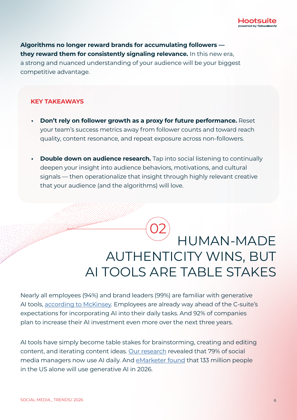 Página do relatório Hootsuite com takeaways sobre relevância e pesquisa de audiência